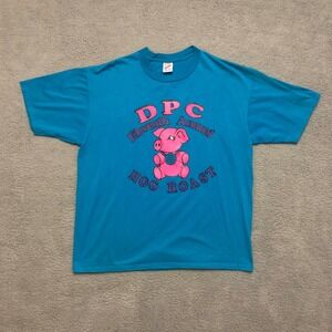Vintage 1995 Jerzees DPC Hog‎ Roast T-Shirt XL Teal Pink Pig Single Stitch 90s